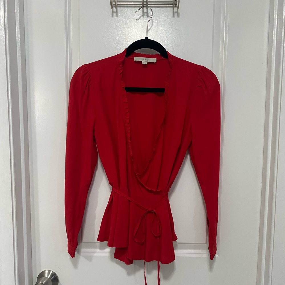 Red Tie Waist Blouse by LOFT